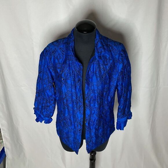 Blue Bayou 100% Silk Embroidered Blazer - Women’s M - Picture 4 of 6